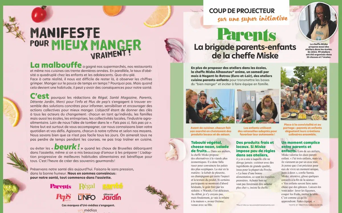 Initiative alimentation saine par cheffe Miske Manifeste pour mieux manger avec activités enfants.