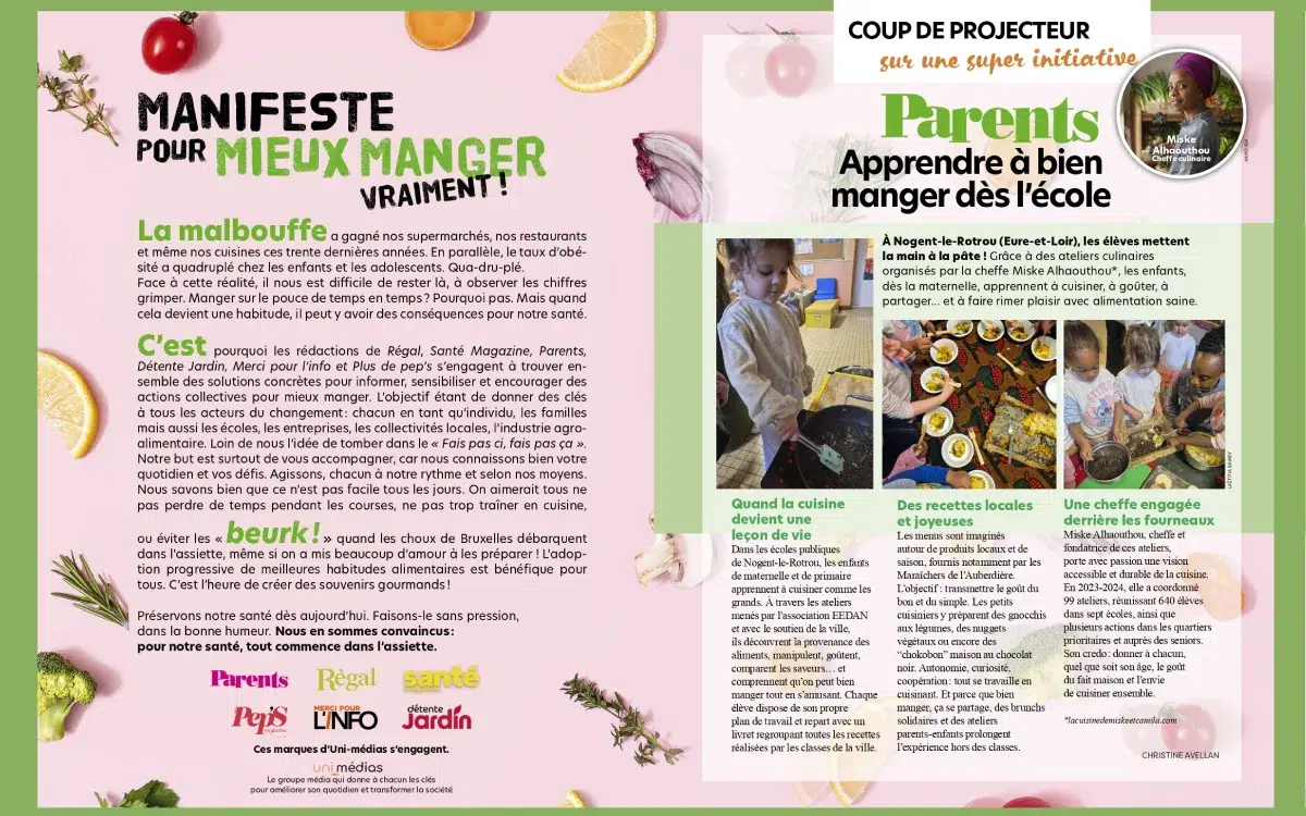 Initiative scolaire pour bien manger Manifeste pour mieux manger, enfants cuisinant